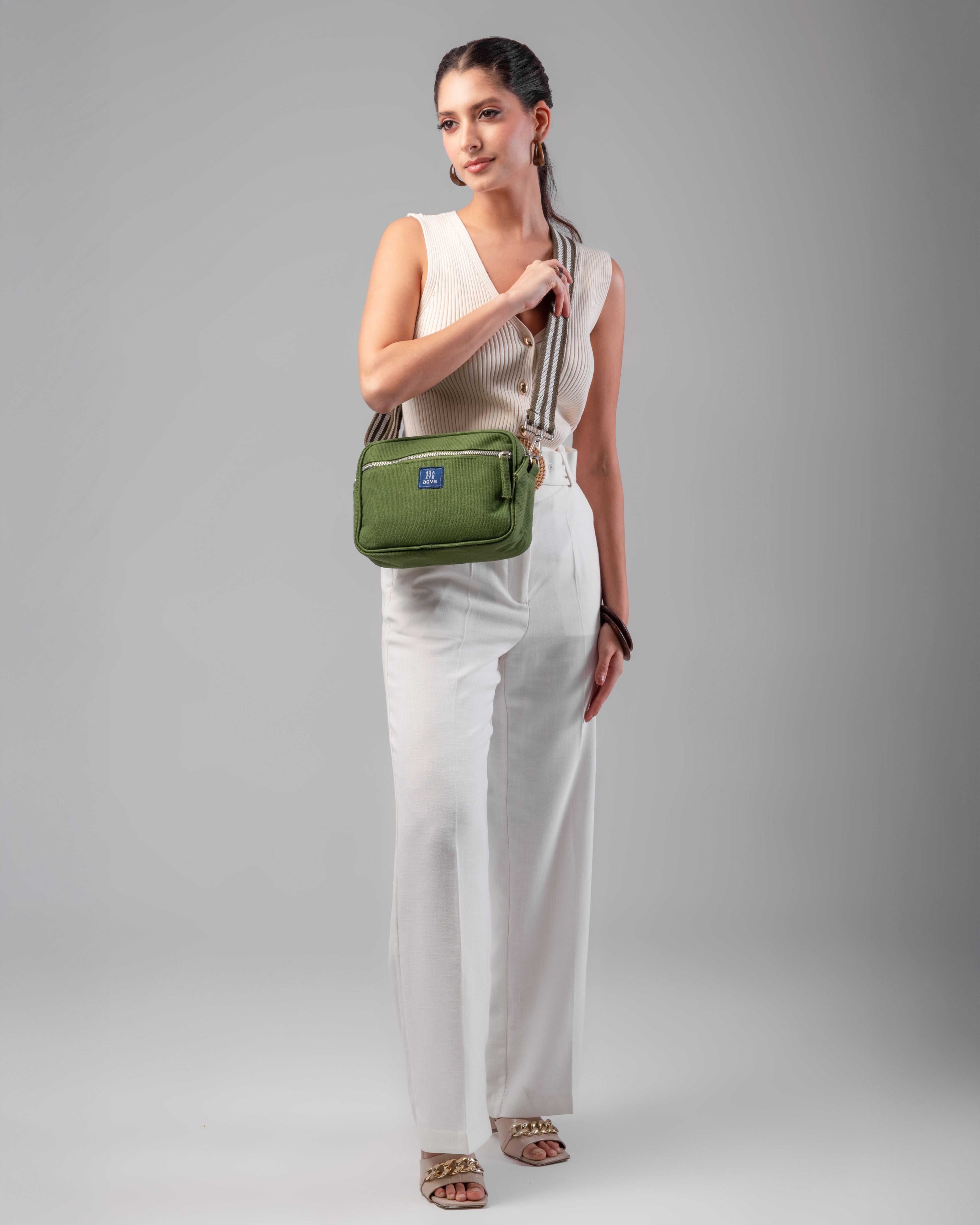 Solid Cotton Dobby Crossbody Sling Bag with Printed Lining