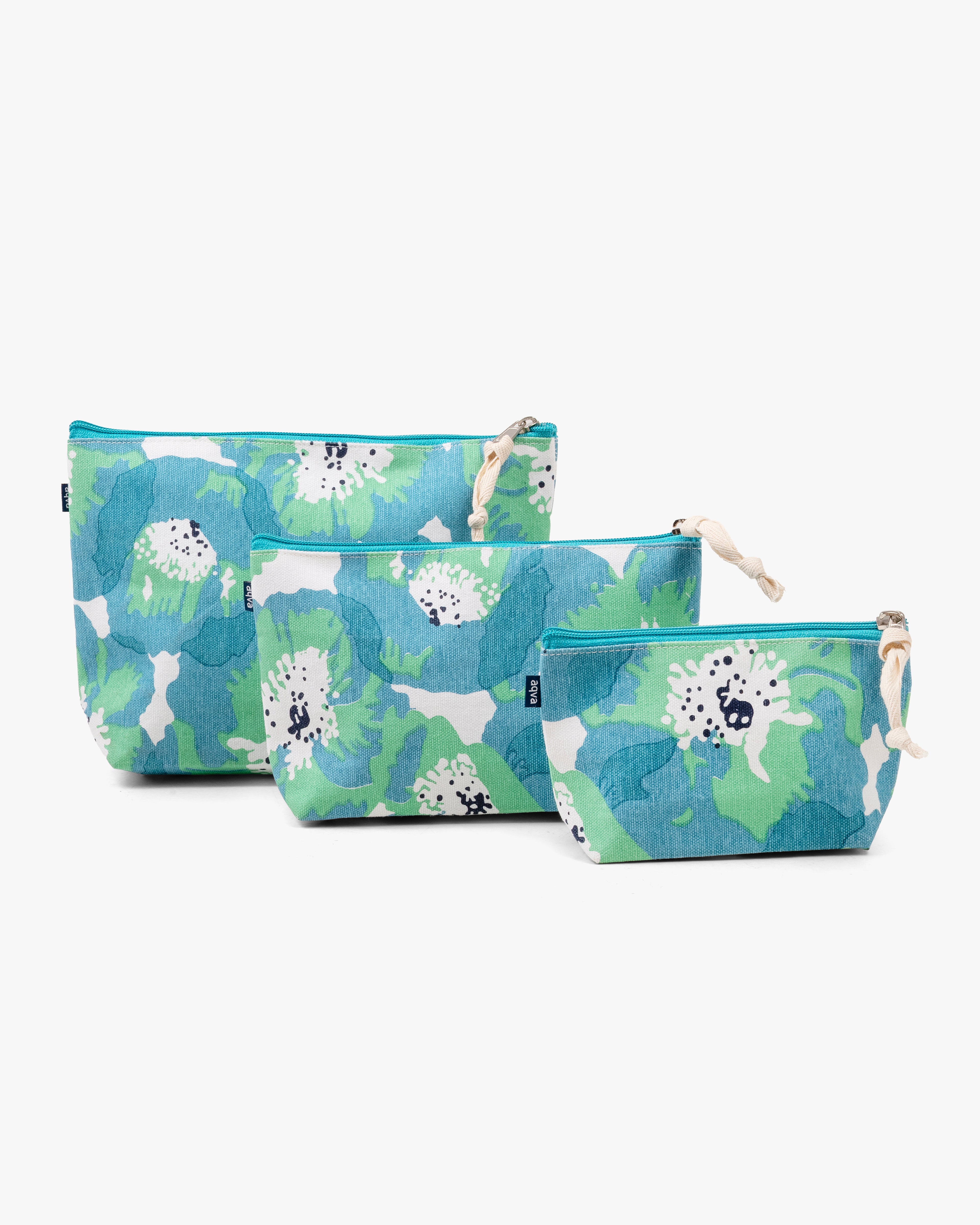 Set of 3 Printed Eco-Friendly Cotton Canvas Pouches