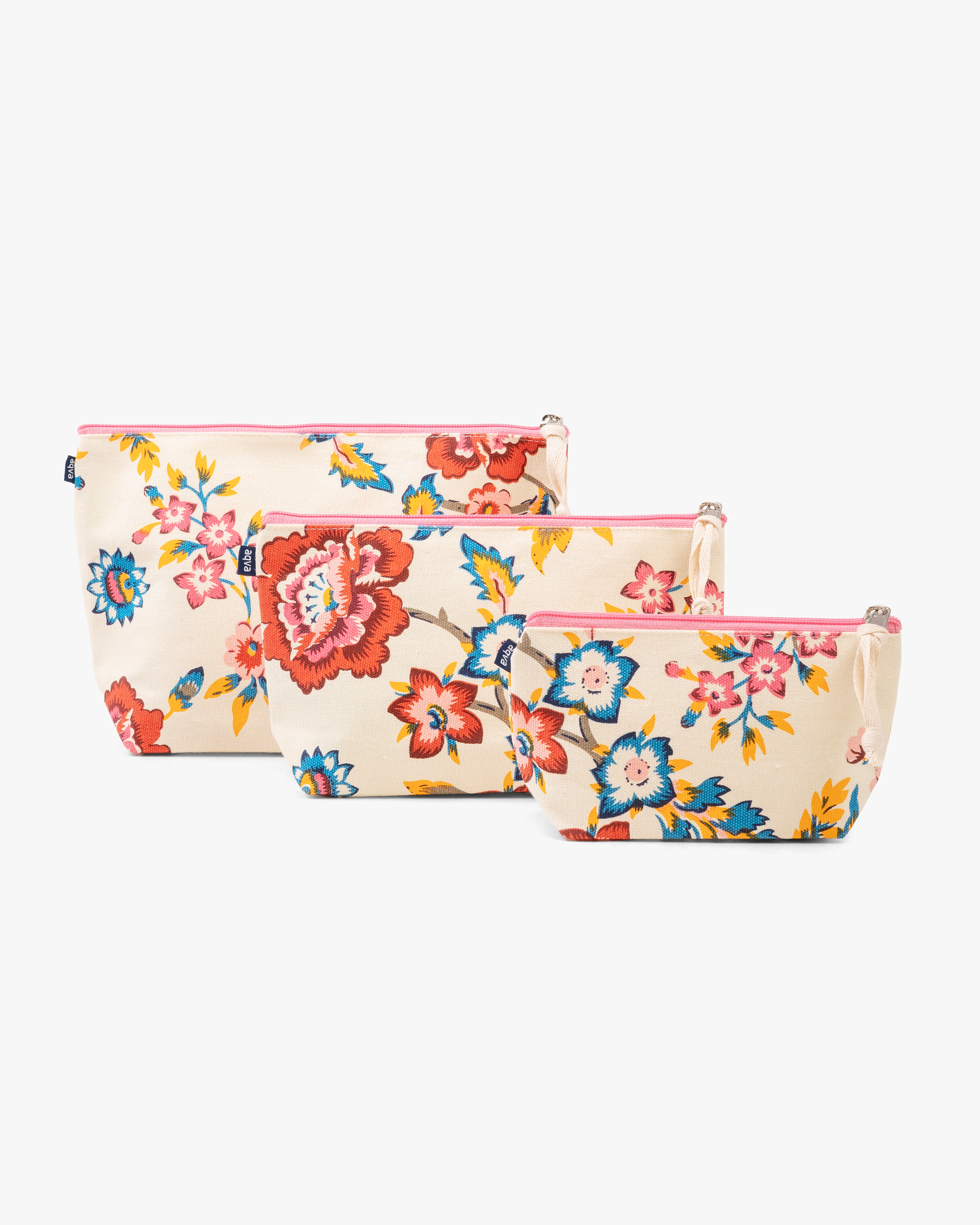 Set of 3 Printed Eco-Friendly Cotton Canvas Pouches
