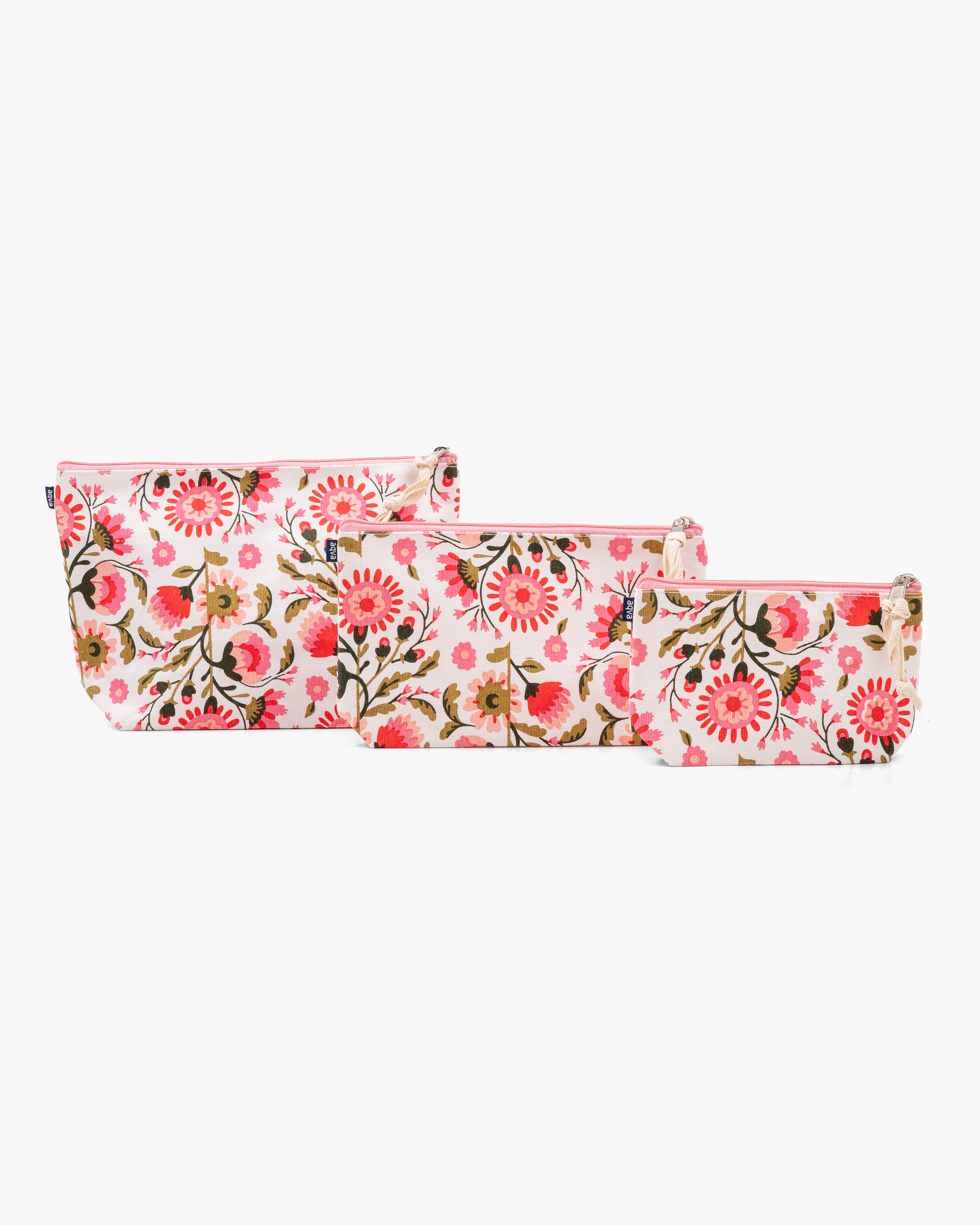 Set of 3 Printed Eco-Friendly Cotton Canvas Pouches