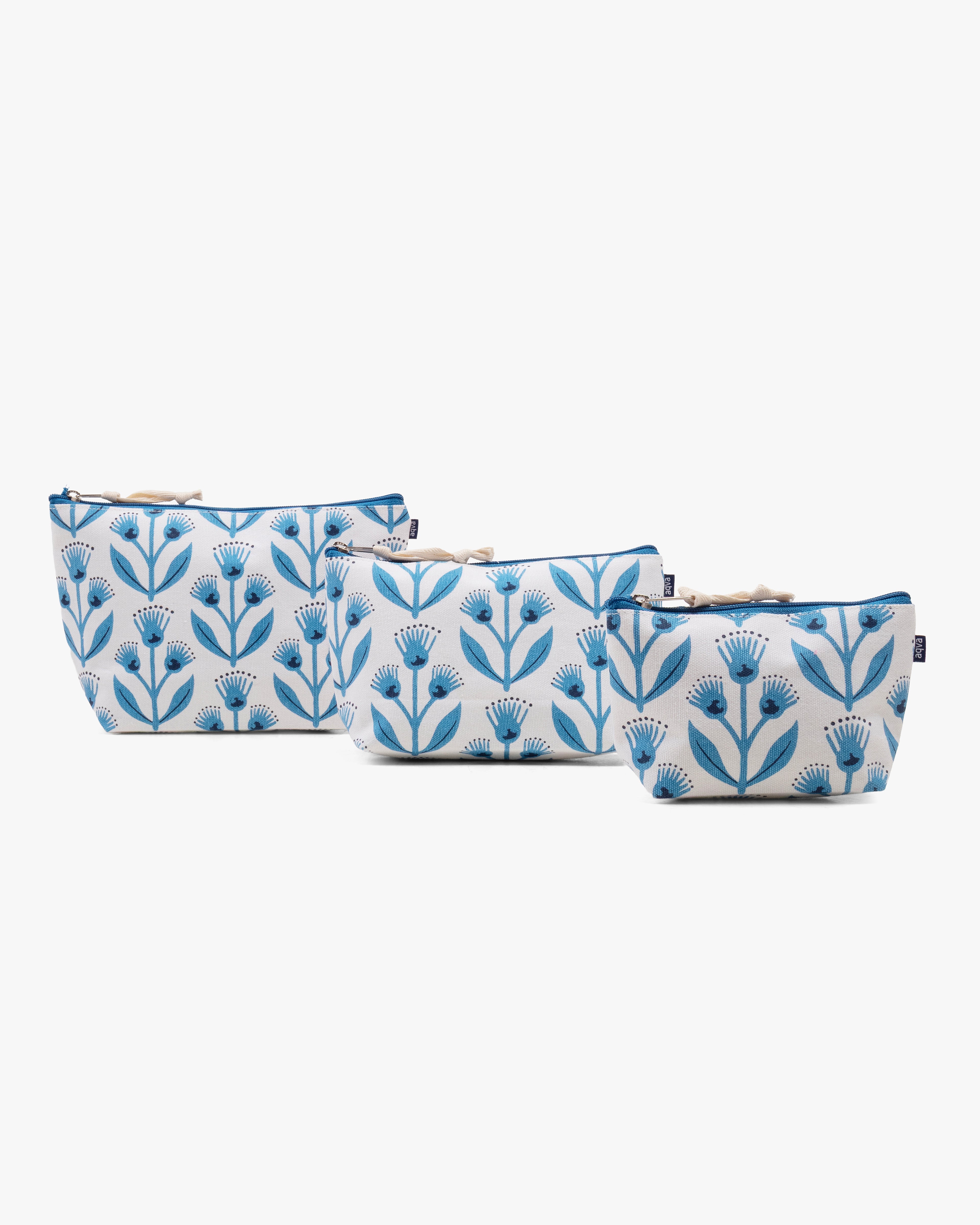 Set of 3 Printed Eco-Friendly Cotton Canvas Pouches